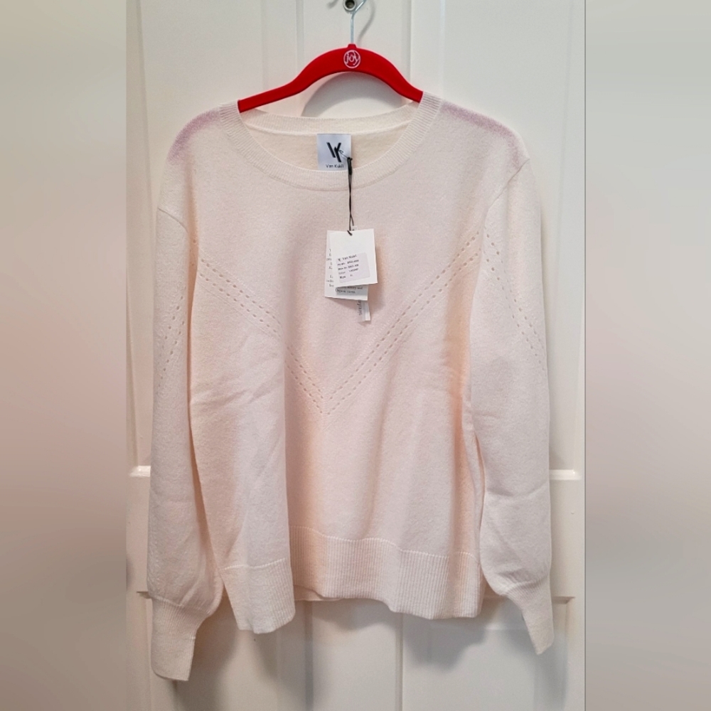 Van Kukil Round Neck Sweater 100% Cashmere-Creme XL